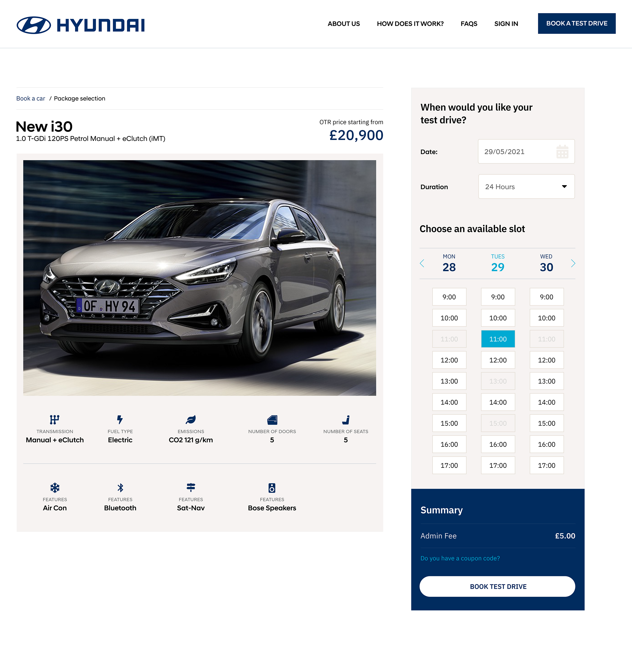 The product listing page of the Hyundai Test Drive