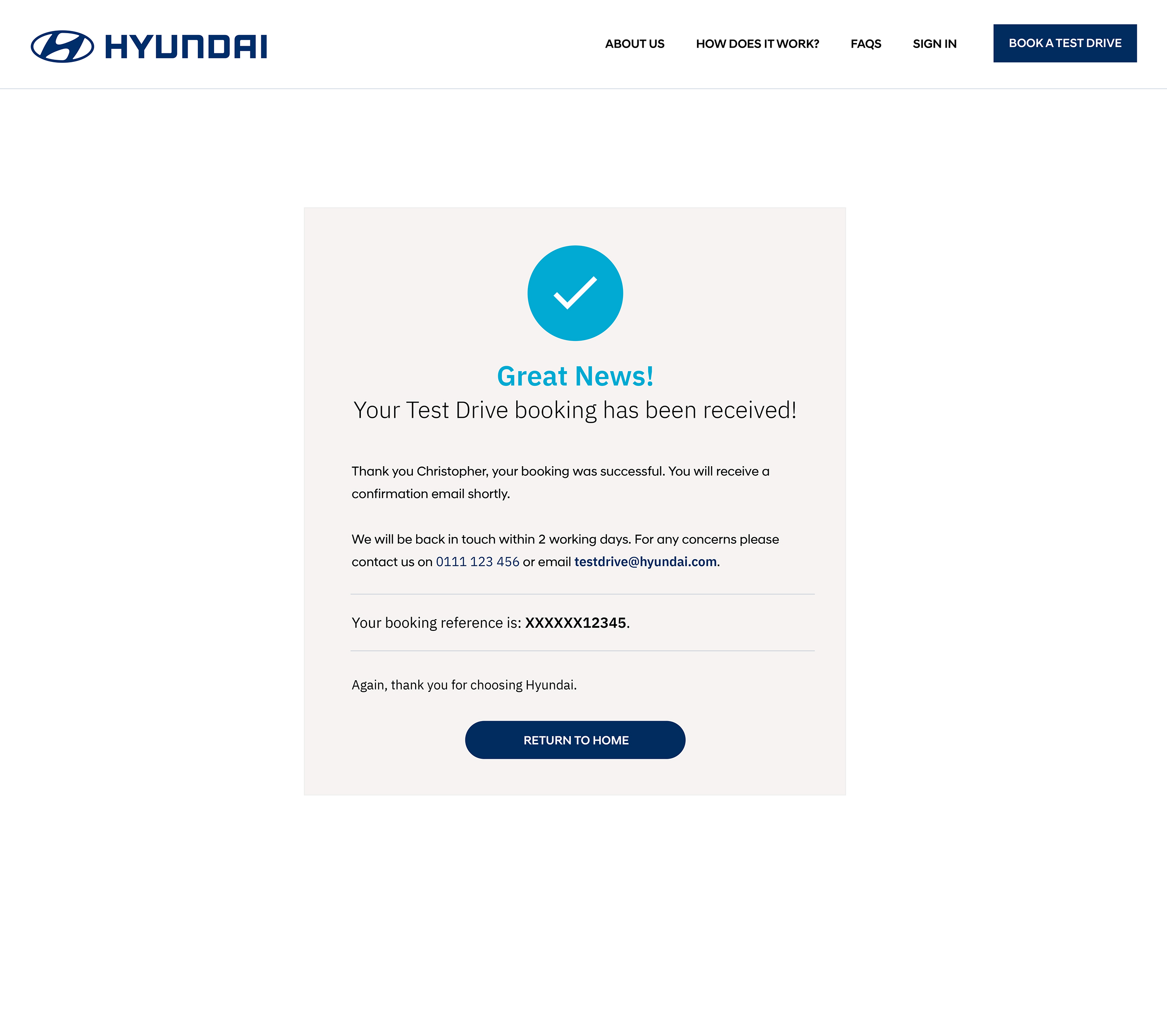 The product listing page of the Hyundai Test Drive