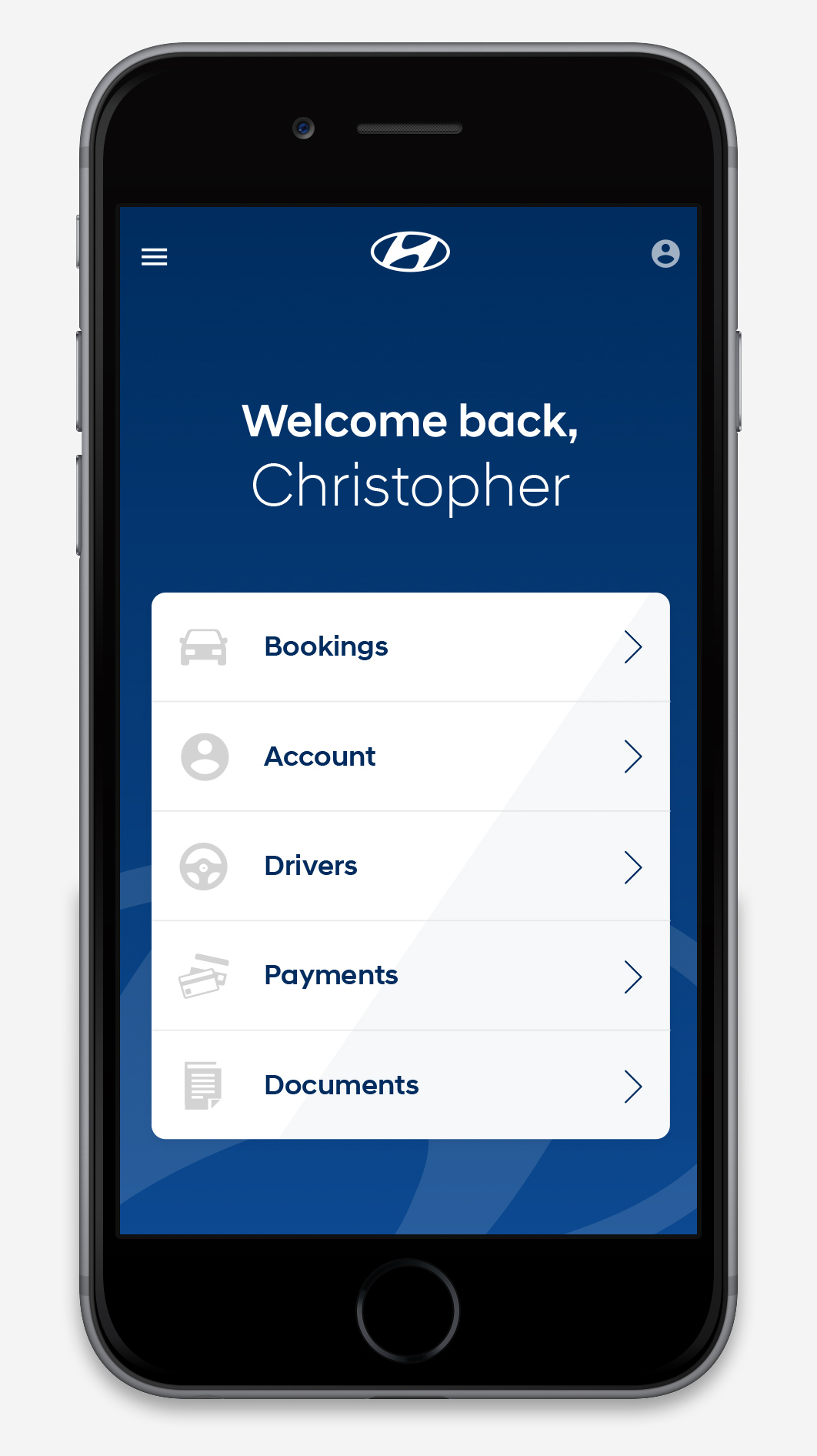 User dashboard showing all of the different options