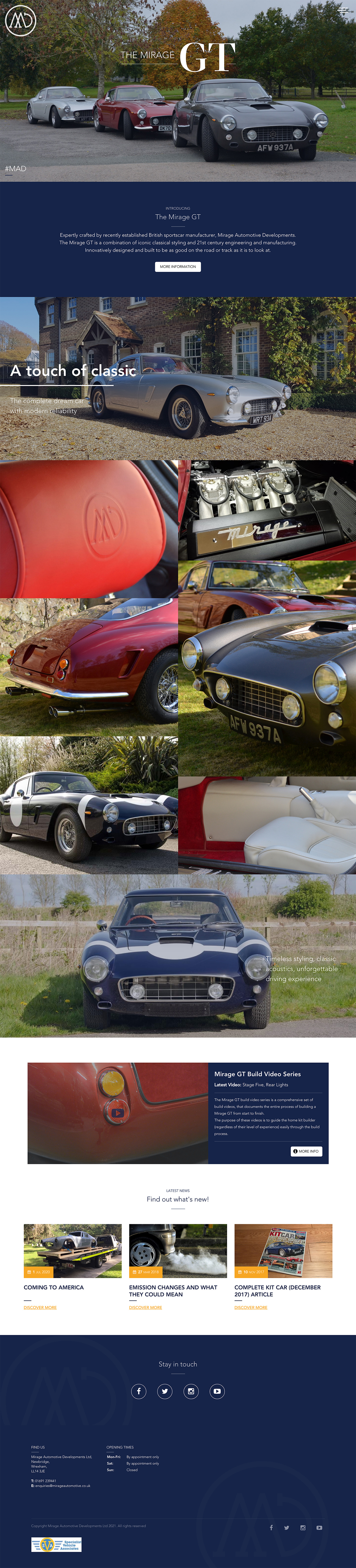 The homepage of the Mirage Automotive Website